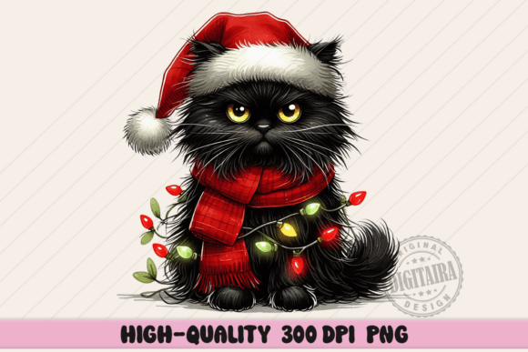 Black Grumpy Christmas Cat Png: Festive Illustrations