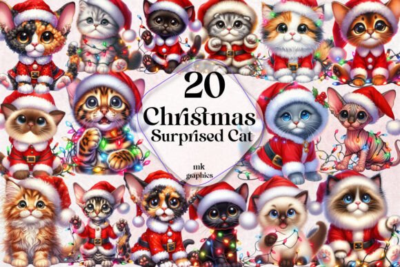 Christmas Cat with Light Clipart Bundle: Illustrations