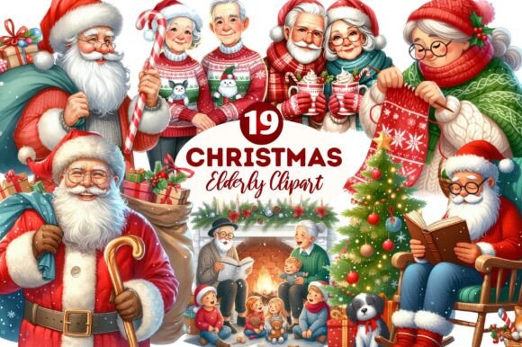 Christmas Elderly Clipart Set: Warm Illustrations