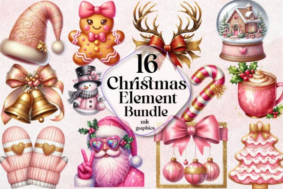 Christmas Element Bundle: Festive Illustrations