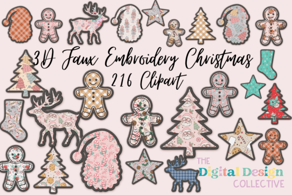 Christmas Faux Embroidery Patch Clipart: Elevating Illustrations
