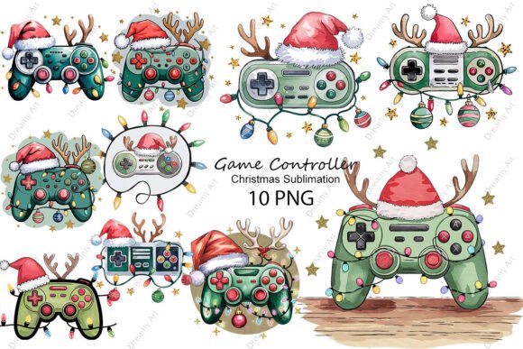 Christmas Game Controller Sublimation Illustrations