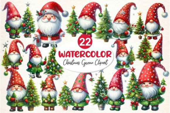 Christmas Gnome with Tree Clipart: Crafting Illustrations