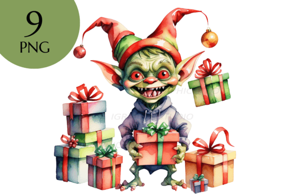Christmas Goblin Clipart, Xmas Gnome Illustrations