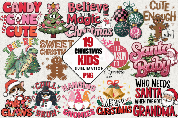 Christmas Kids Sublimation Bundle PNG Illustrations