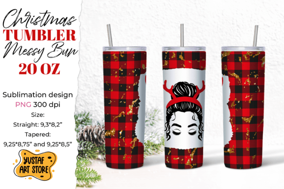 Christmas Messy Bun Deer Horns Tumbler S Illustrations