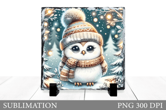 Christmas Owl Slate Sublimation Illustrations