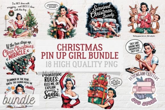 Christmas Pin Up Girl Bundle Sublimation Illustrations