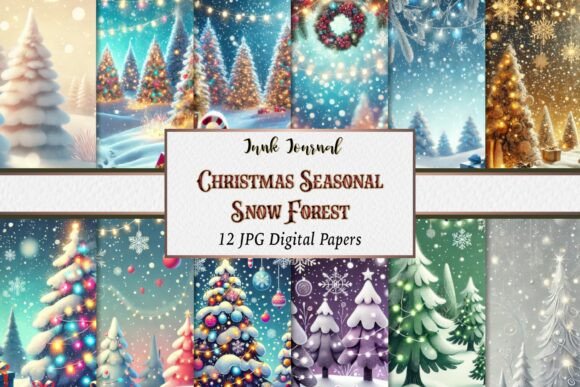 Christmas Snow Forest Papers & Illustrations