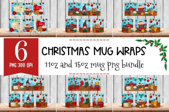 Cute Christmas Mug Wraps: Festive Illustrations