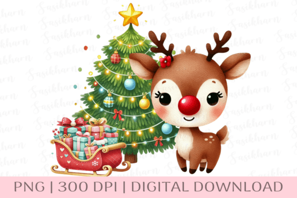 Cute Christmas Reindeer and Tree Festive Illustrations Review