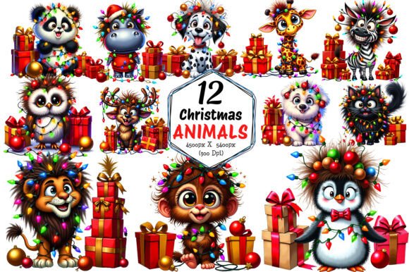 Funny Christmas Animals Illustrations
