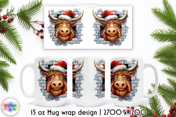 Funny Christmas Cow Mug Wrap Design: Illustrations