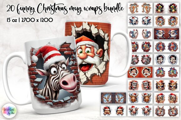 Funny Christmas Mug Wrap Bundle: Illustrations for Blogs