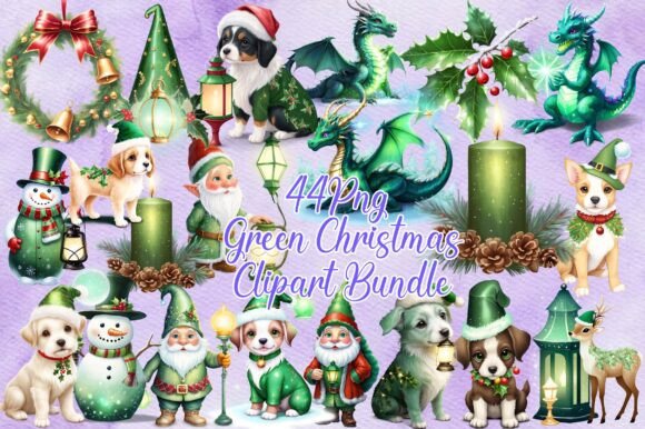 Green Christmas Clipart Bundle: Festive Illustrations