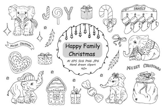 Happy Family Christmas Doodle Clipart & Illustrations