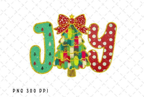 Joy Christmas Tree Coquette Bow Glitter Illustrations
