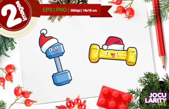 Kawaii Christmas Dumbbell Vector Illustrations