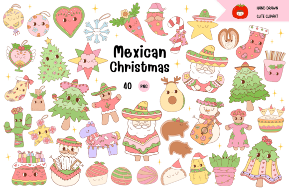 Mexican Christmas PNG: Cute Santa Conchas Illustrations
