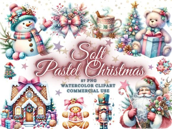 Pastel Christmas Clipart Bundle Png Illustrations