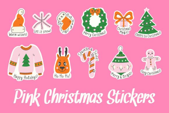 Pink Christmas Stickers PNG Clipart: Illustrations for Sellers