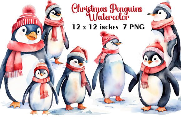 Review: Christmas Penguins Watercolor Clip Art for Embroidery