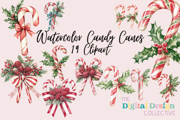 Watercolor Christmas Candy Cane Illustrations