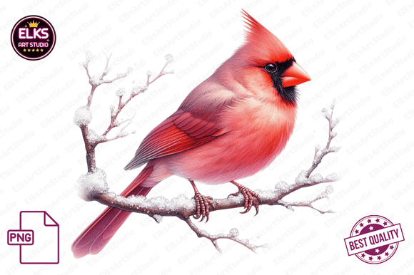 Watercolor Christmas Red Cardinal Illustrations
